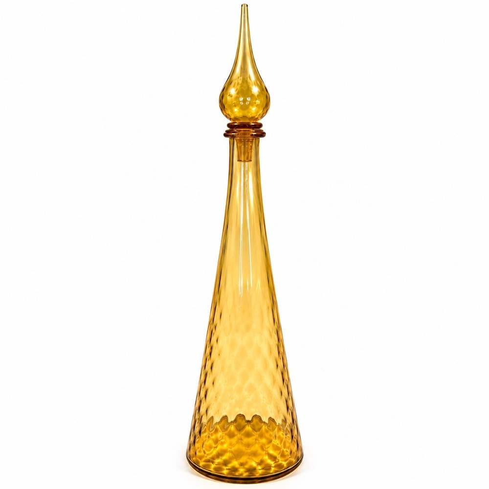 Vintage Amber Glass Genie Bottle Decanter 25" Flame Stopper MCM Art Glass